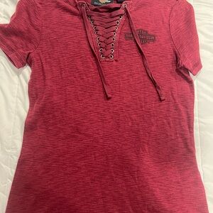 Harley-Davidson Women's Lace-Up Short Sleeve Tee in Wine Red